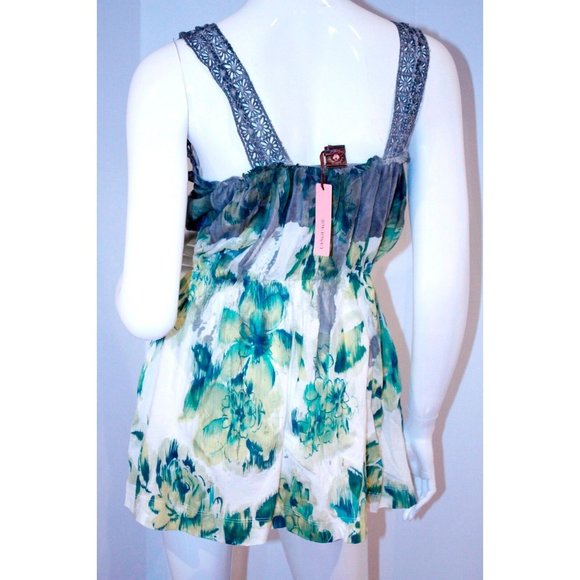 LANGUAGE LOS ANGELES Knit Top FLORAL Blouse SHIRT ( S ) - Picture 2 of 2